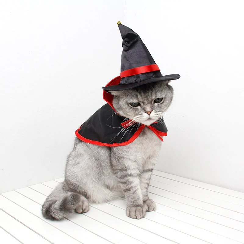 4 Disfraces de Halloween de Gato Sombrero de Mago de Murciélago Calabaza Collar de Gato con Campanas Bandana Ajustable de Cuello de Gato Sombrero de Bruja de Mascotas Traje de Disfraz 