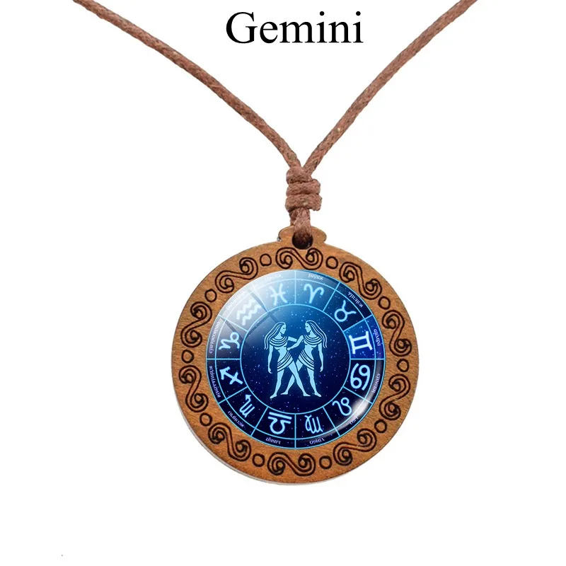 12 знаков зодиака Веревка Цепи Ожерелье либра Скорпион Стрелец Козерога Водолей, рыбы ожерелье Бесконечность Символ деревянный кулон - Окраска металла: Gemini