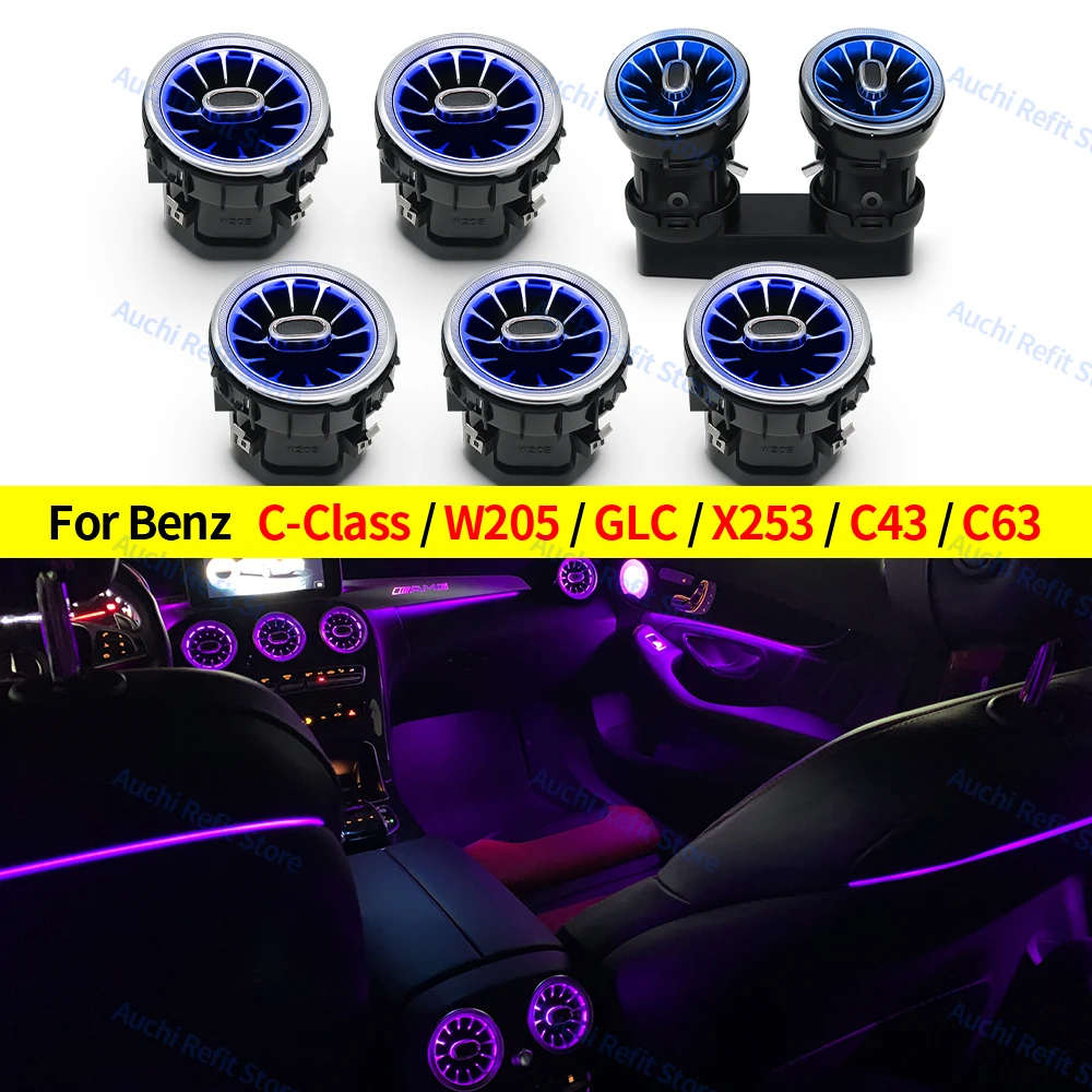 fog light for car 3/12/64 Colors Car LED Air Outlet Vents  For Mercedes-Benz C GLC Class W205 X253 AMG C63 C43  Turbo Type Nozzle  Ambient Light car headlight Car Lights