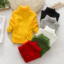 Осенние свитера в рубчик для маленьких девочек и мальчиков, детский Рождественский вязаный кардиган в Корейском стиле, свитер с высоким воротником, одежда