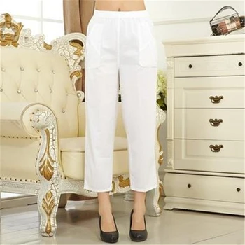 

Woman spring plus size Dot flax Ankle-length Pants female summer thin trousers lady Breathable capris women oversized high pant