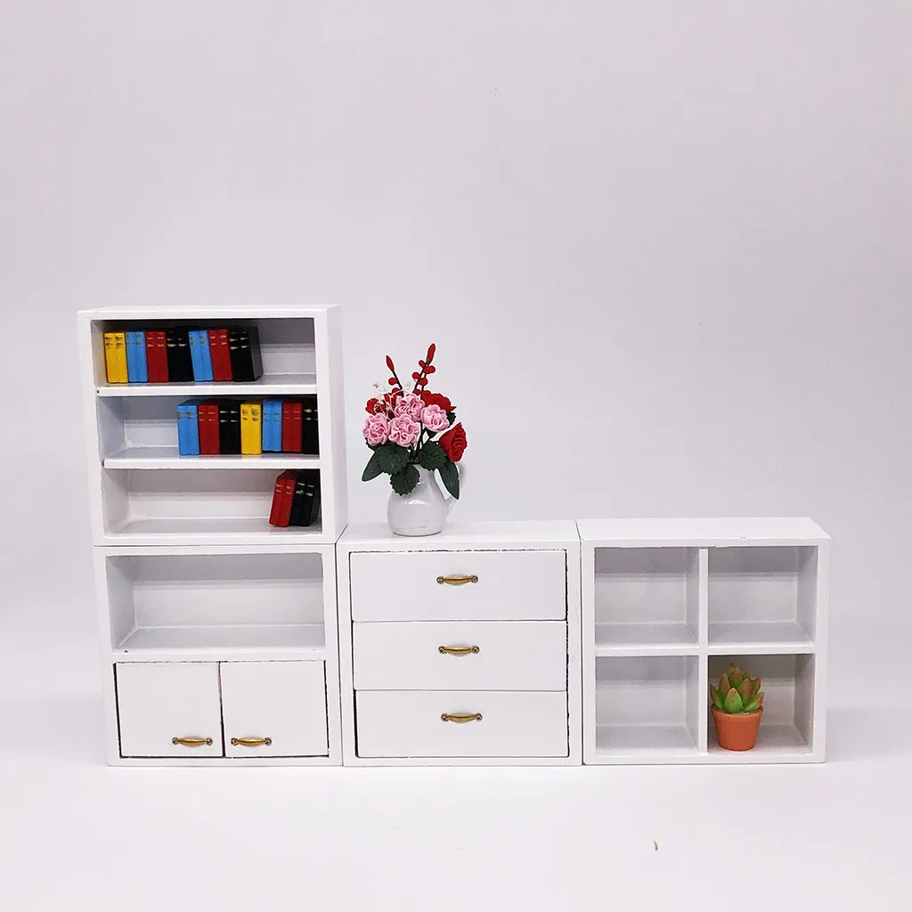 Милый мини-шкаф кукольный домик Миниатюрный 1:12 деревянный кукольный дом Миниатюрный мебельный Модель белые выдвижные ящики M0731