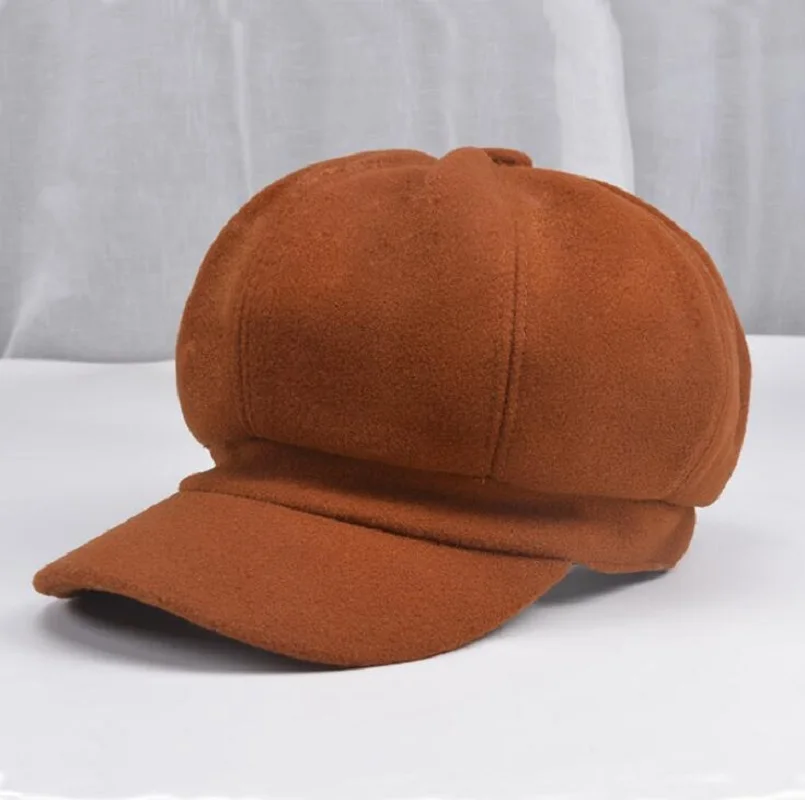 caramel color Британский стиль, модная восьмиугольная шапка для женщин, осенне-зимний теплый берет, одноцветная Женская Ретро Регулируемая шапка, уличная одежда - Цвет: caramel color