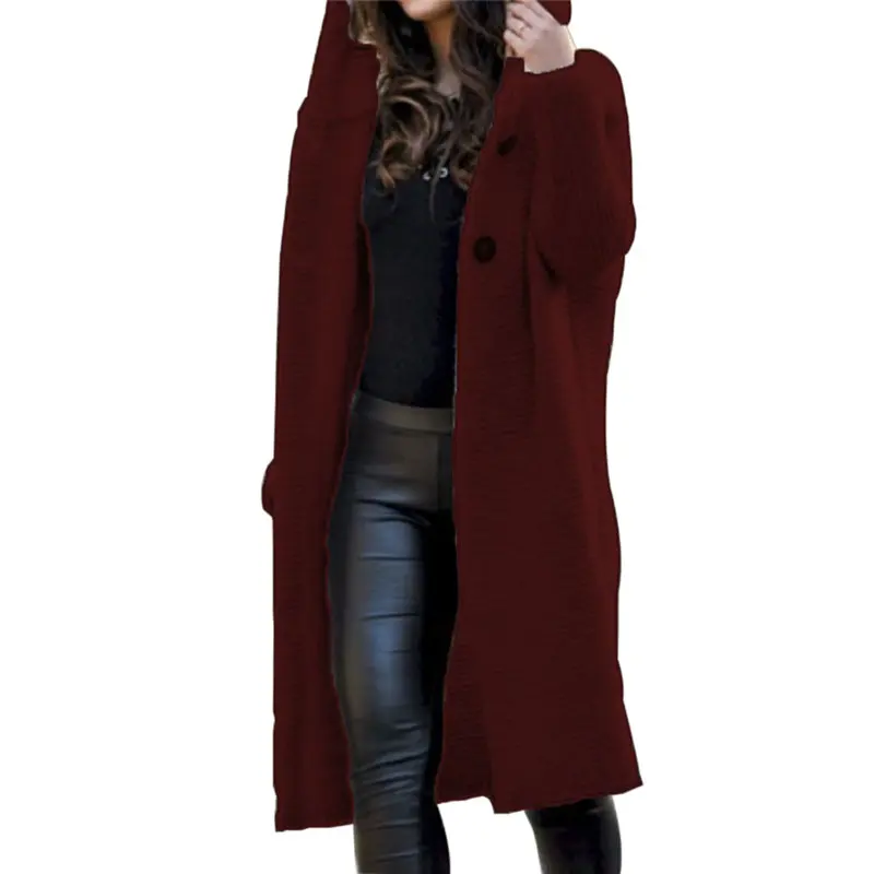 Новинка, женский кардиган, вязаные свитера с капюшоном, большой размер, одноцветная, длинный рукав, Повседневная Женская куртка, осень и зима, женские пальто