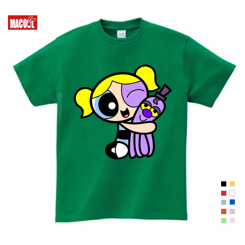 Футболки для девочек детская футболка для девочек с надписью «Powerpuff» Милая модная футболка с короткими рукавами розового и красного цветов, летняя повседневная одежда для маленьких девочек - Цвет: T-shirt7