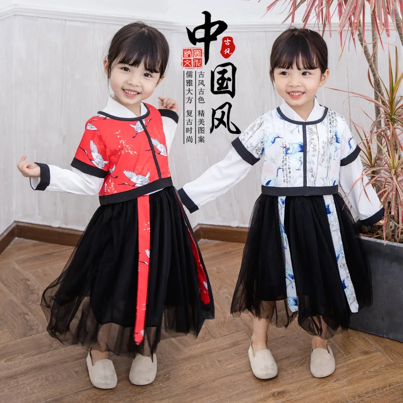

2019 New Style Ethnic-Style CHILDREN'S Suit Girls Autumn Performance Wear Case Children Children Crane Vest Two Case