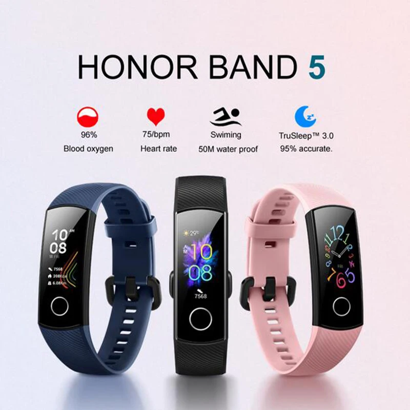 Умный Браслет huawei Honor Band 5 NFC, оксиметр, кислородный цветной сенсорный экран, для плавания, осанки, для обнаружения пульса и сна