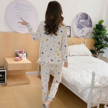 

100% Cotton Pajama Sets For Women 2020 Autumn Fashion V-neck Long Sleeve Pyjama Print Pijama Femme Lounge Homewear Home Clothing