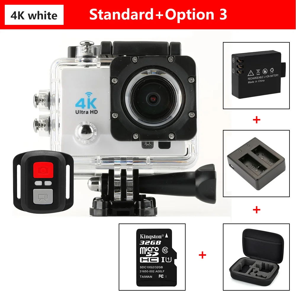 Qriginal hero Экшн-камера 4K Ultra HD wifi 1080 P/60fps 2,0 lcd 170 объектив для дайвинга Водонепроницаемая 30M DV go Helmet pro спортивная камера - Цвет: W St option 3
