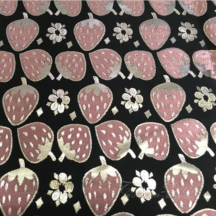 

140cm Width Strawberry Polyester Jacquard Fabric with Metallic Gold Thread for Woman Spring Autumn Dress Suit Coat Sewing-BF112