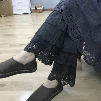 

Autumn Mori Girl Artistic Retro Multi-Layer Lace Pants Women Clothing Casual Solid Color Cotton Leggings Female Pants Z026