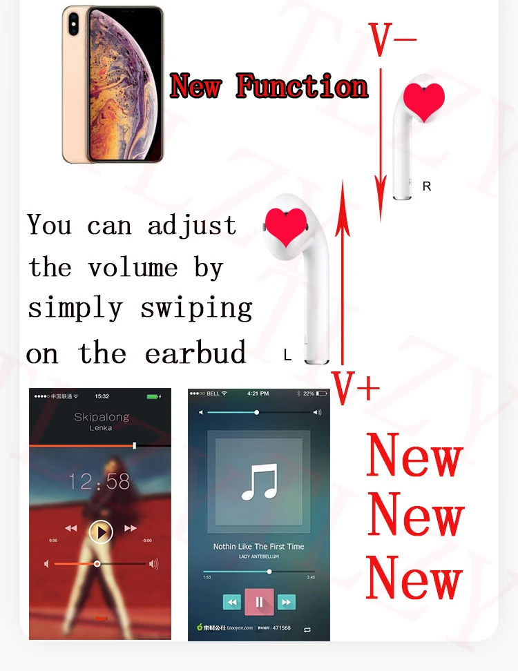 

Original i10000 plus super copy mini wrieless bluetooth earphone with QI charging Sliding volume earbuds pk i9000 i10000 tws