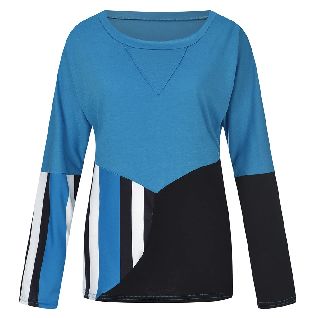 JAYCOSIN Fashion Blouse Casual Loose Round Neck Long Sleeve Color Matching Shirts Blouses Embroidery Casual Women Full Shirt 722