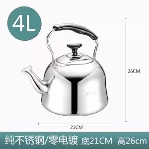 Thick Food Grade Stainless Steel Kettle Gas Gas Whistle Kettle Induction Cooker Large Capacity Kettle Camping Electric Kettle - Color: 4L