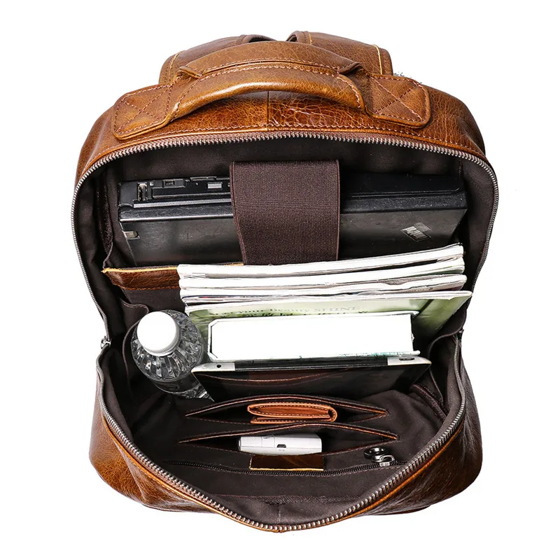 Nesitu Highend New Vintage Coffee Brown Genuine Leather 14'' 15.6'' Laptop Women's Men Backpacks Female Male Travel Bags M1028