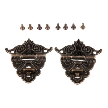 

2Pcs 45*48mm Antique Bronze Latches Funiture Hardware Decorative Jewelry Box Drawer Decorative Hasp Lock Latch With Screws