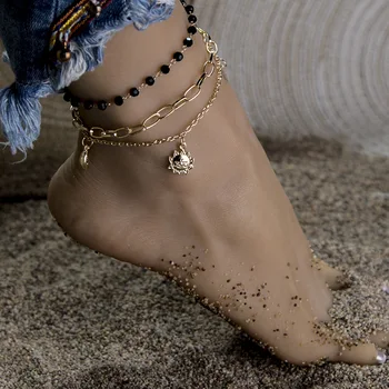 

Europe and America Cross Border New Style Sun Moon and Star Pendant Anklet Creative Retro Simple Anklets Suit 3 Pieces