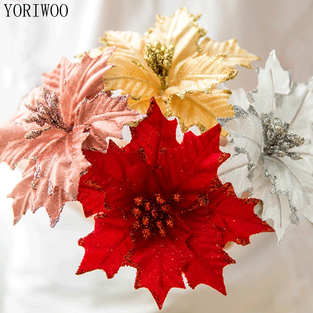 Yoriwoo 2pcs Artificial Christmas Flowers Branch Fake Flowers Merry Christmas Tree Decorations Home Xmas Ornaments New Year Gift Pendant Drop Ornaments Aliexpress