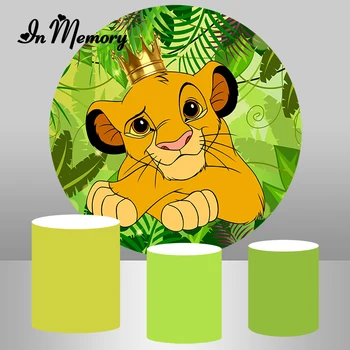 

Round Photography Backgrounds Cartoon Lion King Kids Birthday Party Backdrop Circle Jungle Safari Photo Studio Plinth Cover