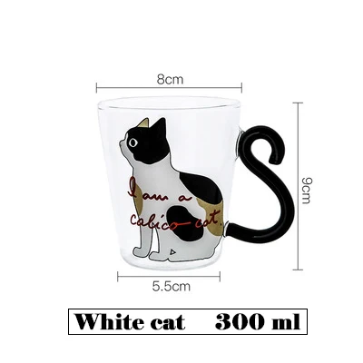 White cat Милый креативный Кот, молоко, кофейная кружка, стеклянная кружка, чашка для чая, чашка с рисунком котенка, для дома, офиса, чашка для фруктового сока - Цвет: White cat