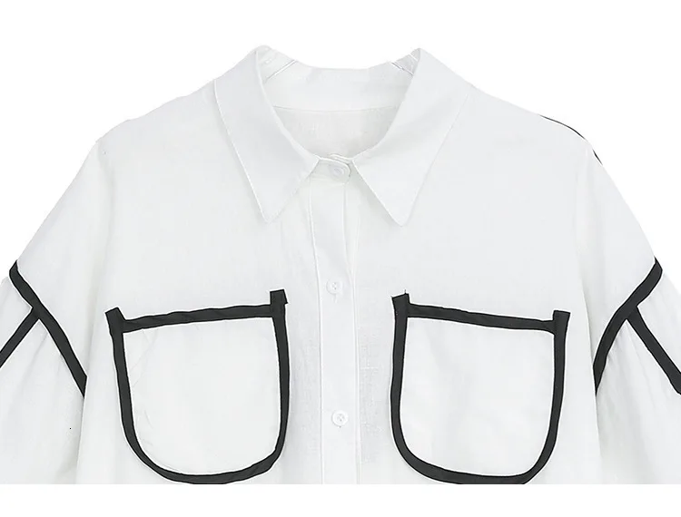 LANMREM, летняя одежда для женщин, новая модель, двойные карманы, белая рубашка, индивидуальная, свободная, большой размер, Повседневная Блузка YG98100