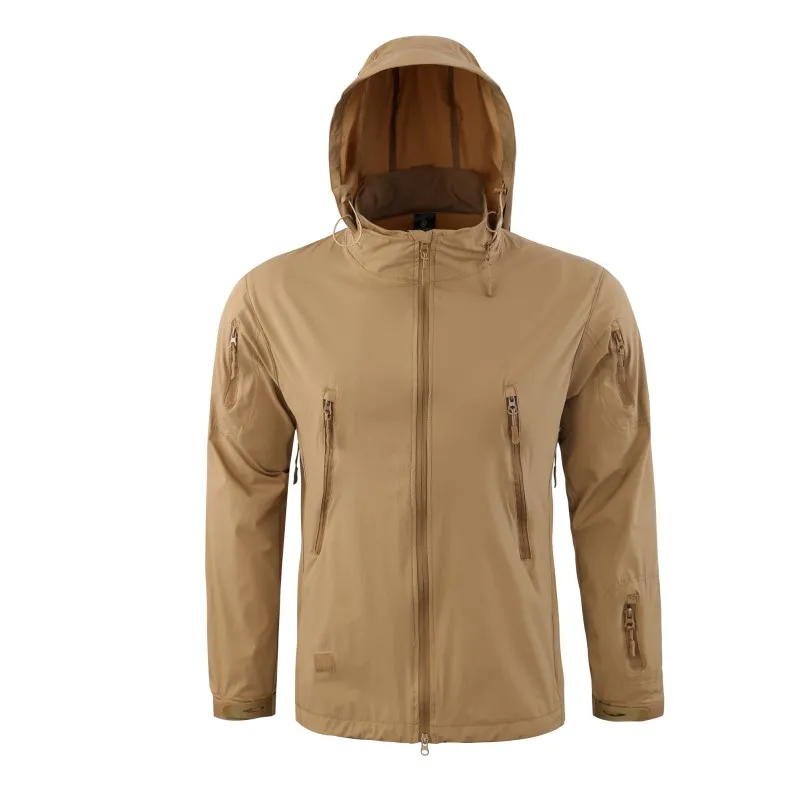 Новая быстросохнущая Мужская походная куртка, Военная Тактическая уличная водонепроницаемая куртка, Спортивная термо-охотничья спортивная куртка с капюшоном - Цвет: khaki
