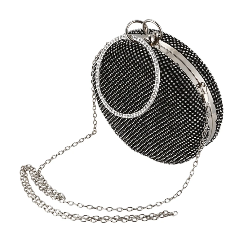 Crystal Bag Simple Bridal Wedding Purse Shining Cross Body Tote Women Evening Party Crystal Shoulder Bag Diamond Circle Round Cl