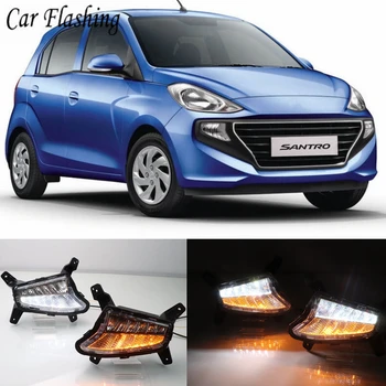 

Car flashing 1Pair LED fog lamp for Hyundai Santro 2018 2019 DRL Daytime Running Lights with Yellow Turn signal light drl