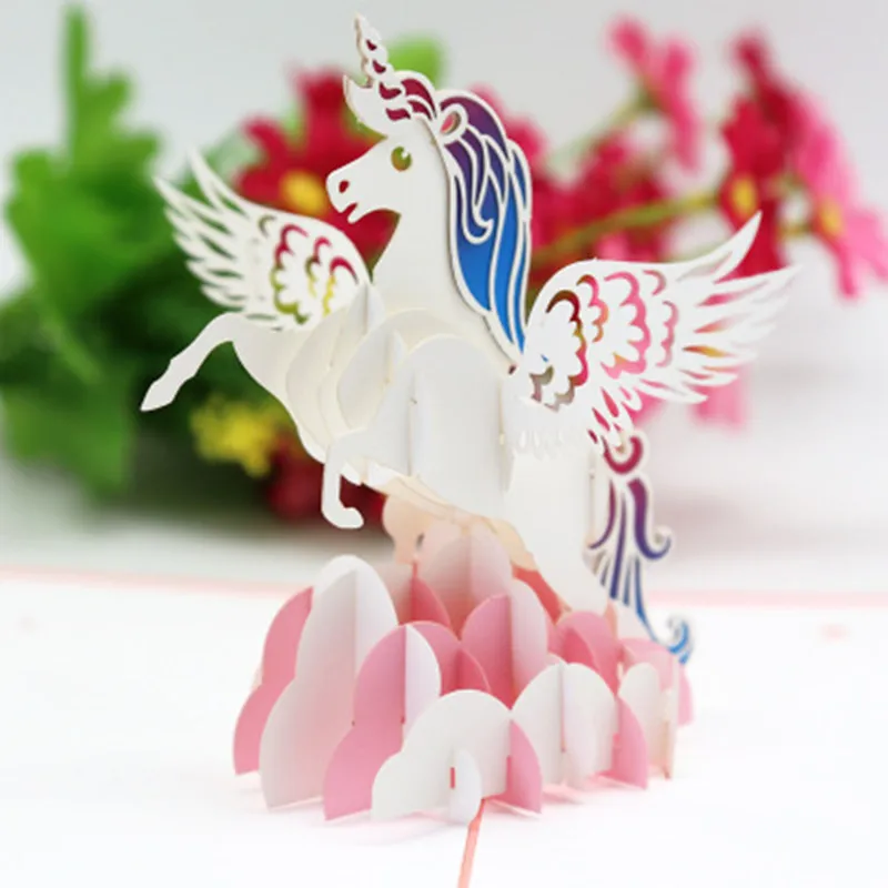  Birthday Card Unicorn Pop Up Cards With Envelope 3d Laser Cut Kraft Paper Party Invitations Card - 4000133208167