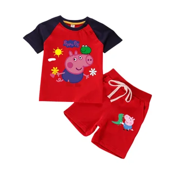 

peppa pig boys short-sleeved t-shirt shorts pants two-piece suits cartoon animation peripheral summer cotton children's clothing