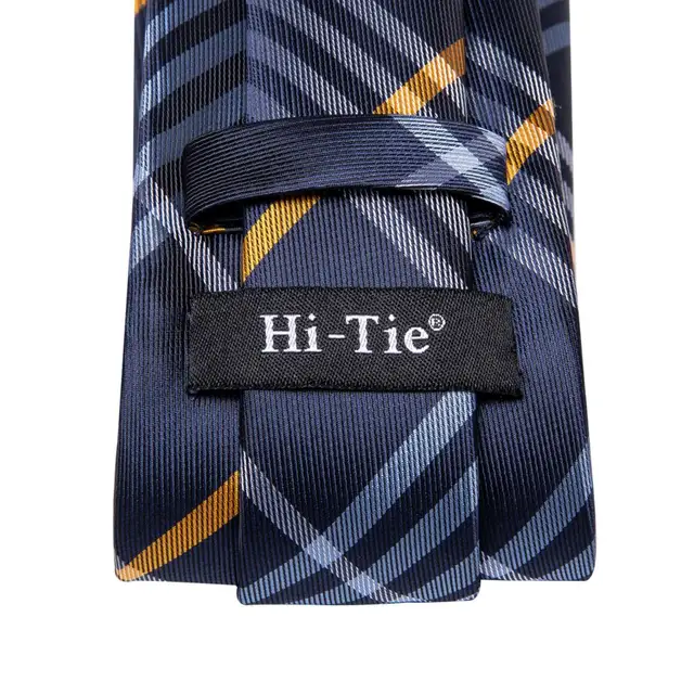 Cravatta da sposa in seta Hi-Tie per uomo Set di gemelli plaid bianco blu blu cravatta stilista per uomo Business Party Dropship 5