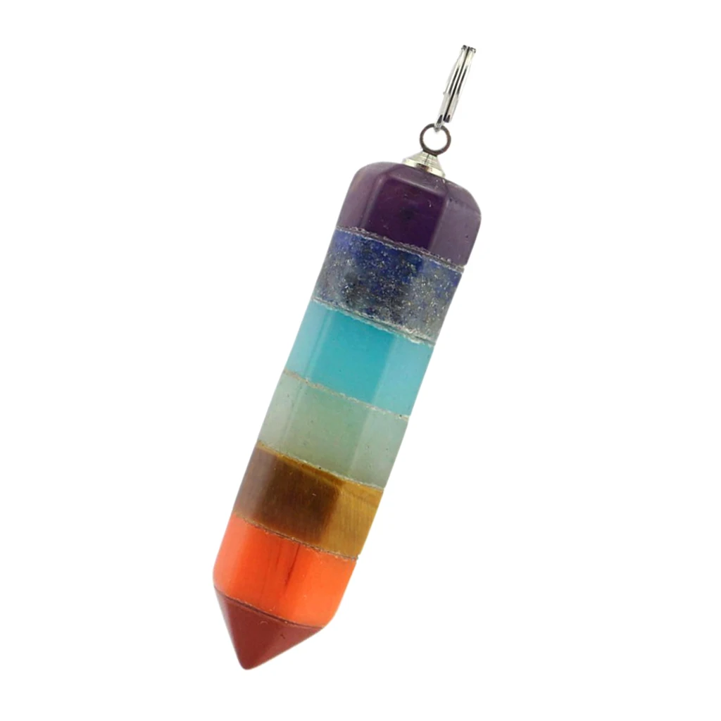 Rainbow 7 Chakra Natural Gemstone Crystal Wand Dowsing Divination Pendulum