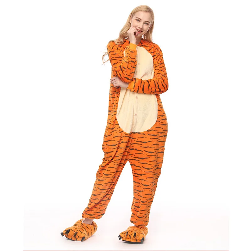 Family Matching Pajamas Animal Cartoon Tiger Kigurumi Pajama Unisex Woman Men One Piece Hoodies Pijamas Licorne Sleepwear