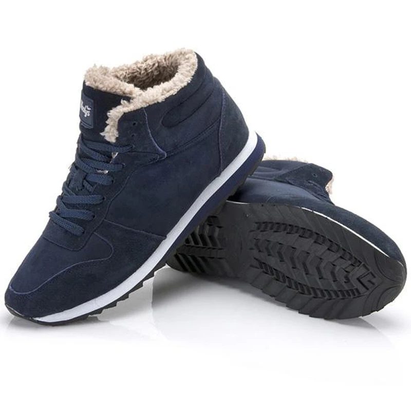 Classic Winter Mens Snow Boots Unisex Warm Fur Men Snow Boots Outdoor Waterproof Boots Platform Winter Leather Mens Sneakers