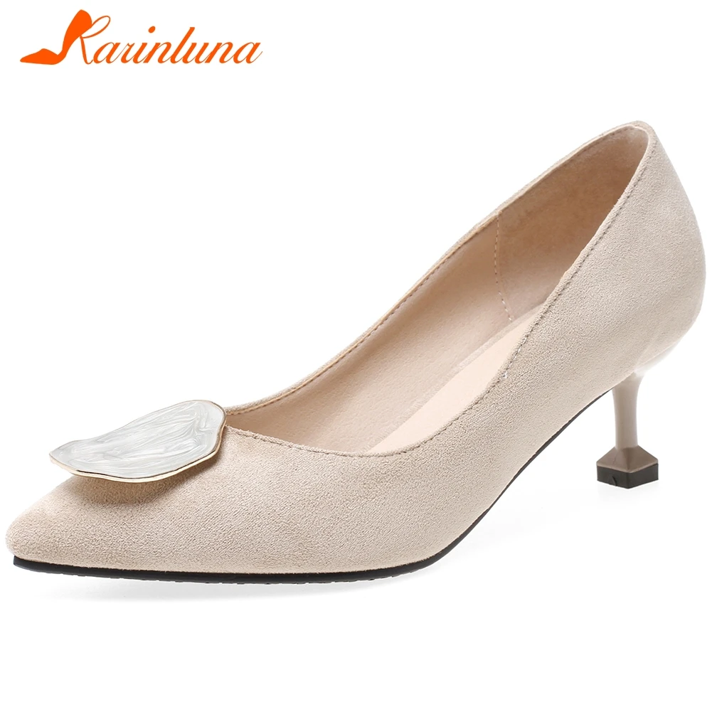 

KARINLUNA Elegant Pointed Toe Lady Thin Heels Office Casual Pumps Metal Slip On Shallow Summer Spring Pumps Women Shoes Woman