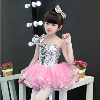 

Kid Party Wear Silver Sequins Dress Celebrity Balletpakje Costumes for Children Outfit Set