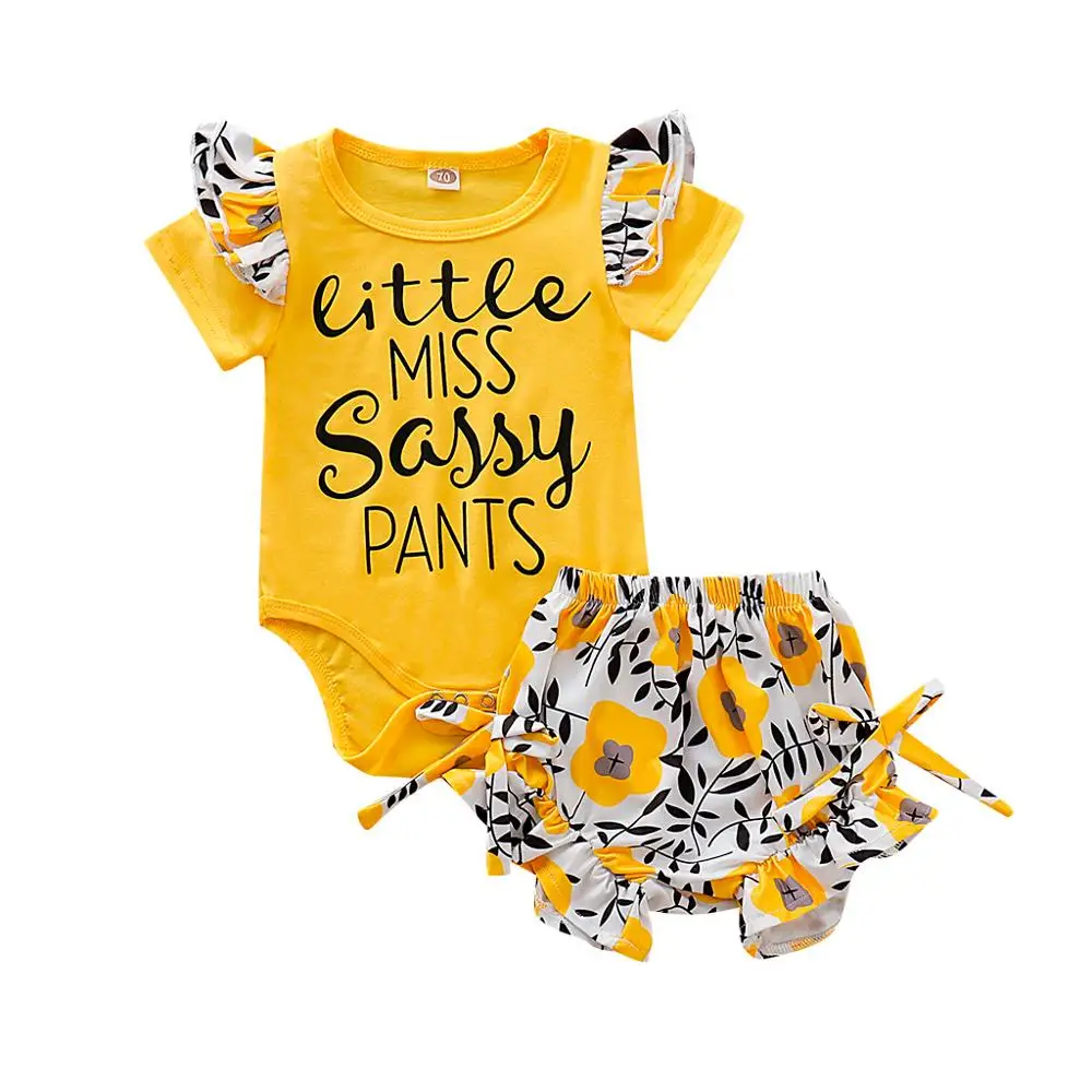 Baby G-Yellow Комплект из 3 предметов, Одежда для новорожденных девочек, комбинезон для маленьких девочек, топ+ длинные штаны с цветочным принтом+ повязка на голову, осенняя одежда для детей 0-24 месяцев - Цвет: Baby G-Yellow