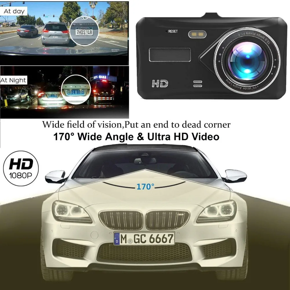 Car Follower 4" Full HD 1080P Car DVR IPS Car Camera Dual Lens Dash Cam G-sensor Parking Front+Rear View Camera Video Recorder