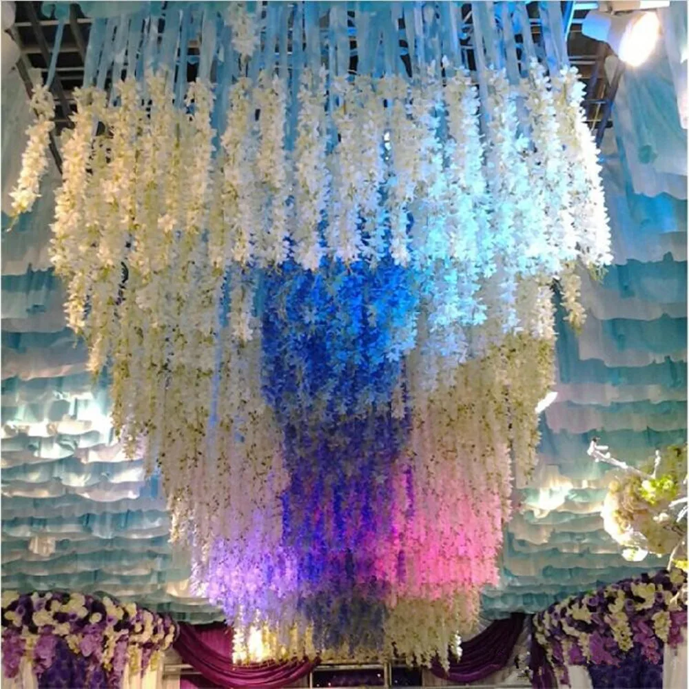 Upscale artificial flower hydrangea wisteria flowers vines wedding arch marrige party Garlands Floral Decoration rattan free shi