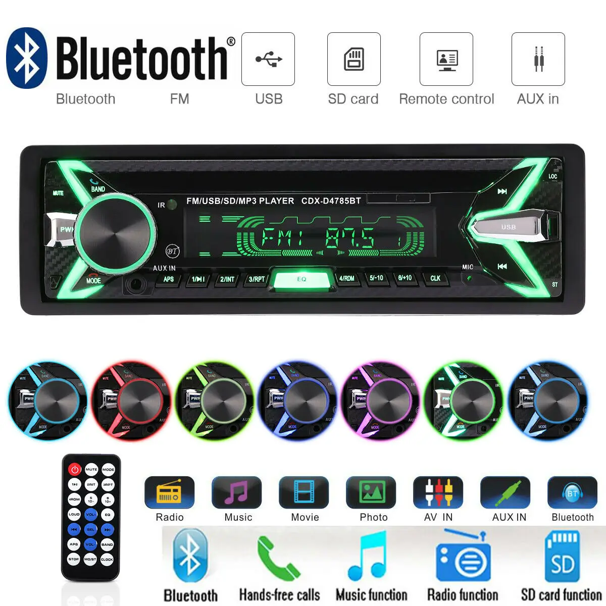 Автомобильный fm-радио Bluetooth стерео музыкальный плеер MP3 с Aux-in jack Поддержка громкой связи SD карта/u-диск воспроизведение музыки