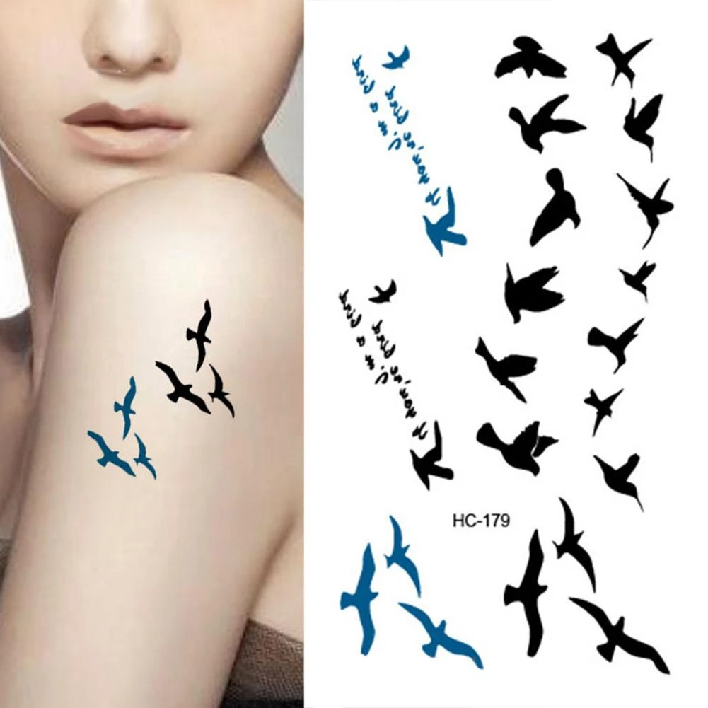 Tatouage Hirondelle Qui S Envole Autocollant de tatouage imperméable temporaire d'oiseaux volants pour  femmes, autocollant d'art corporel | AliExpress