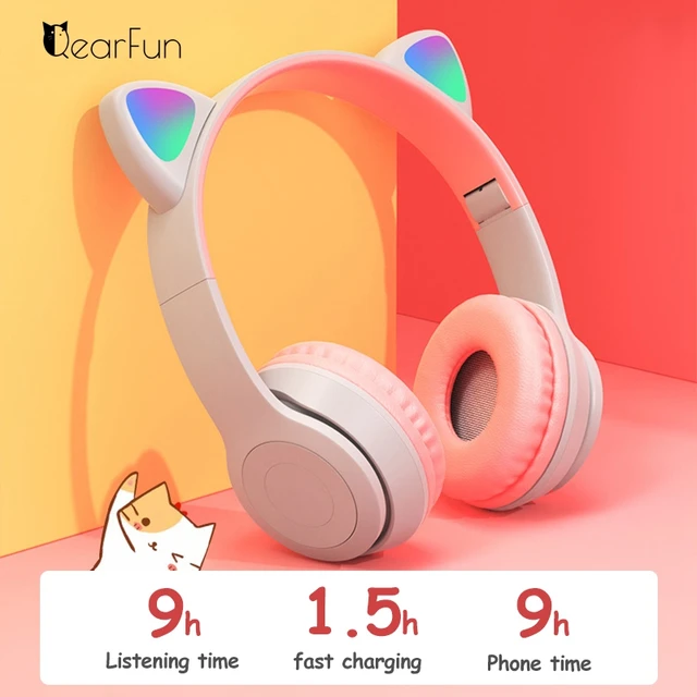 Casque sans fil Bluetooth Cat Ear pour enfants, lumière LED, pliable, HiFi,  musique stéréo, écouteurs pour filles, écouteurs pour PC, casque de  téléphone, mignon - AliExpress