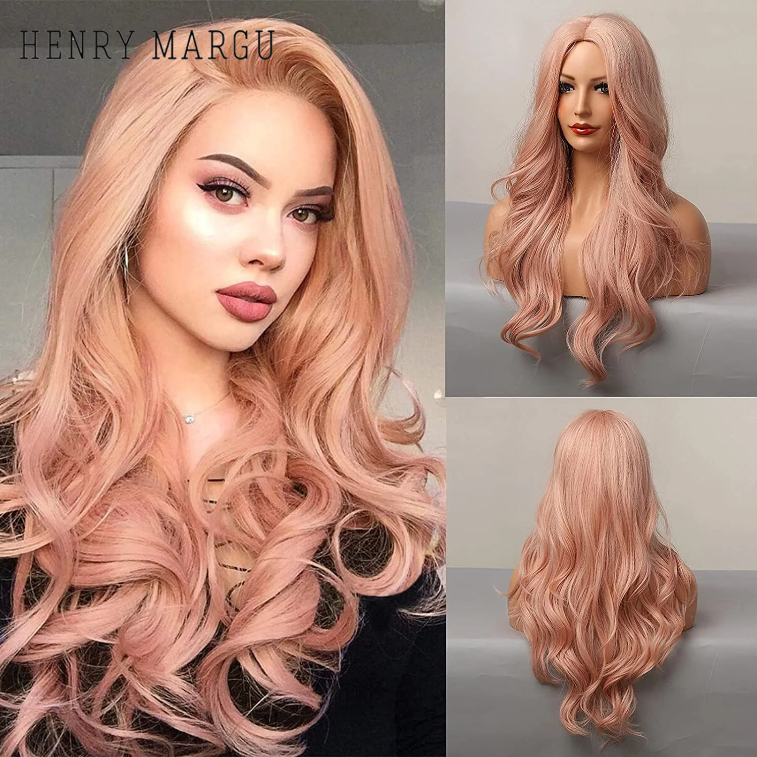 HENRY MARGU Light Pink Cosplay Wigs Long Body Wavy Synthetic Wig Middle Part Heat Resistant Party Colorful Fake Hair for Women