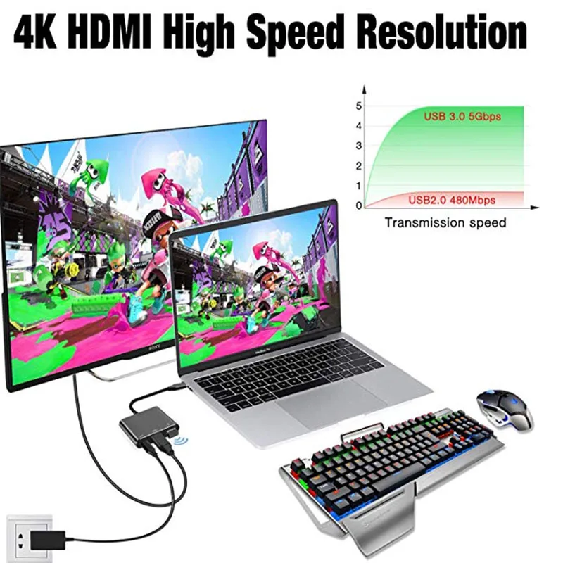 HDMI USB C концентратор адаптер для nintendo Switch, 4k type C HDMI подставка с зарядным устройством для nintendo Switch, Совместимость с MacBook Pro samsung Ga