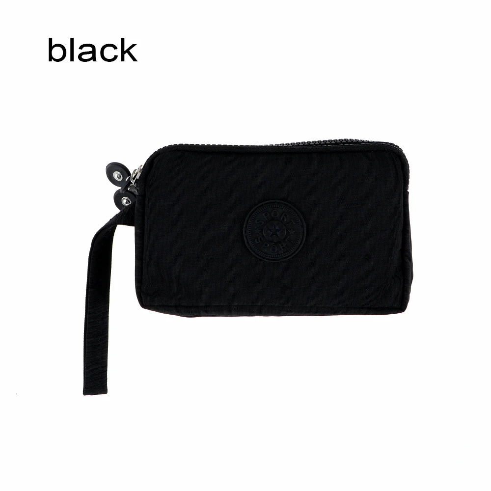 New 3 Zippers Purses Women Wallets Brand Clutch Coin Purse Cards Keys Money Bags Canvas Short Woman Girls Wallet Handbags Burse - Цвет: black