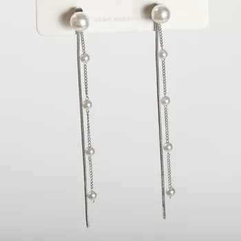 

2020 Fashion New Temperament Earrings Charm Sweet Girl Pearl Long Tassel Super Fairy Temperament Earrings Wholesale 925 Ayar