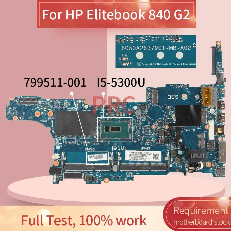 Placa-mãe Portátil para hp Elitebook Notebook Mainboard 840 g2 I55300u 6050a2637901 Sr23x Ddr3 799511001 799511601