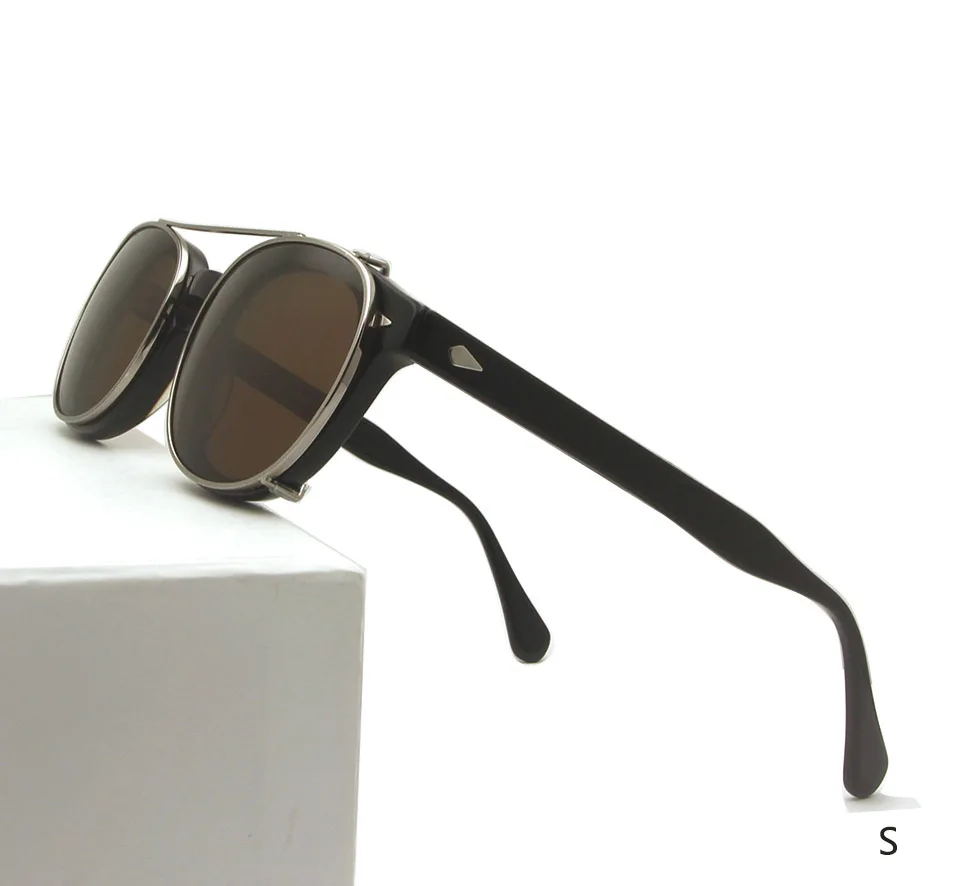 S 44mm black brown Черные ацетатные солнцезащитные очки мужские Поляризованные прикрепляемые оттенки Круглые Женские брендовые дизайнерские солнцезащитные очки Depp винтажные очки для вождения Uv400 - Цвет линз: S 44mm black brown