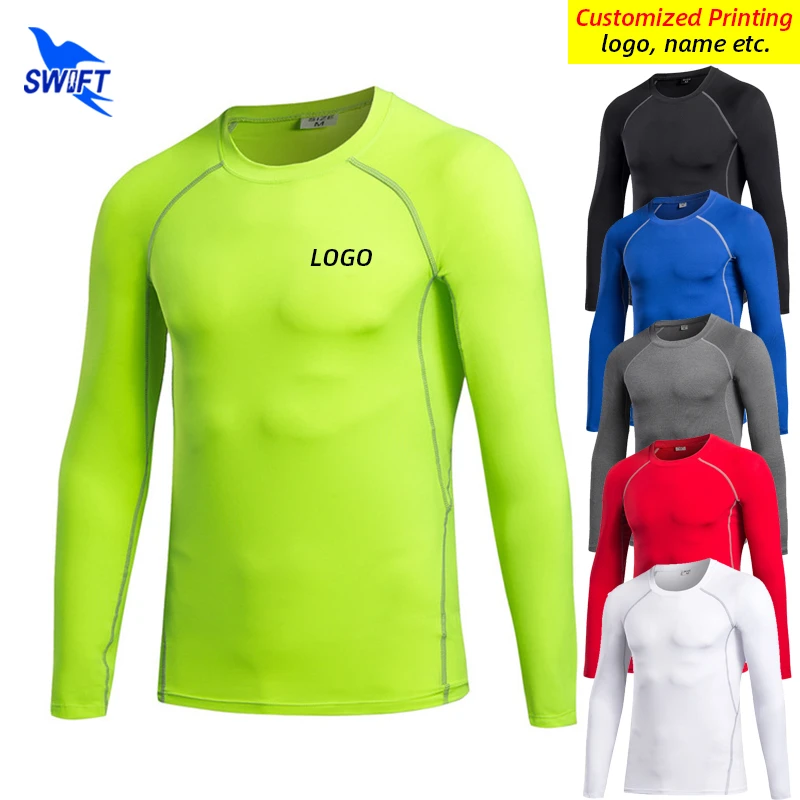 

Quick Dry Elastic Base Layer Running Shirts Men Long Sleeve Gym Fitness Sportswear Tops Workout Training Rashgard Customized