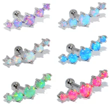 1 шт. 316L хирургическая сталь трагус пирсинг спираль кольцо с крапановой закрепкой камня 5 синтетический опал хрящевой пирсинг серьги гвоздики ювелирные украшения для тела, серьги 16 г